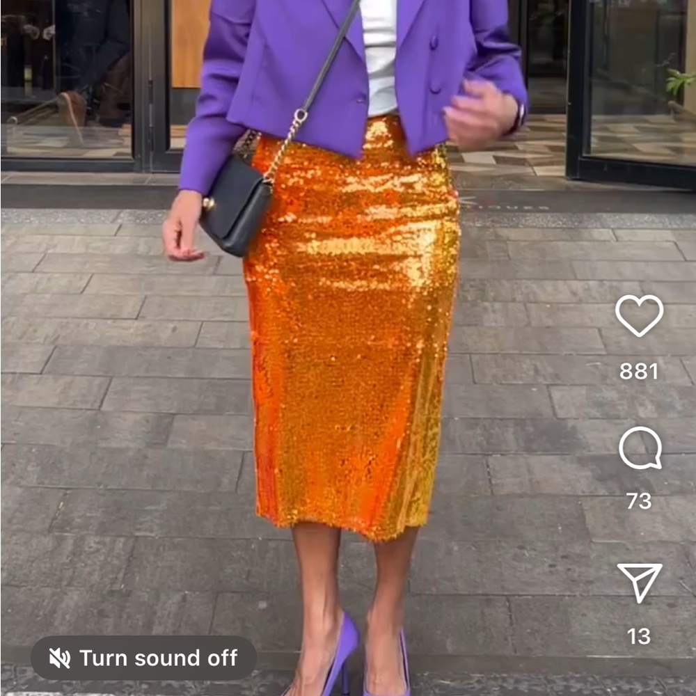Zara Gold Sequin Midi Pencil Skirt Cocktail